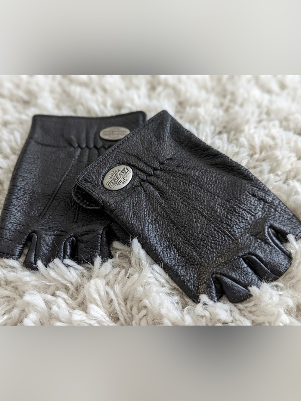 Harley-Davidson Black Leather Fingerless Biker Gloves Women’s Medium